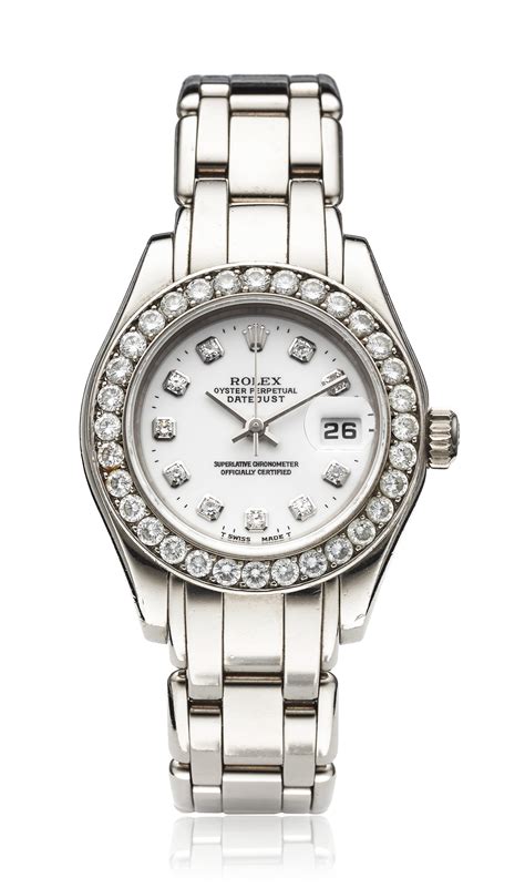 antiquorum ladies rolex with bracelet white gold and diamante 70|rolex lady datejust white gold.